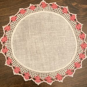 Vintage  hand crafted Doiley- string crochet/ linen